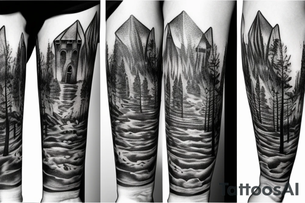 black castle in the forest tattoo idea