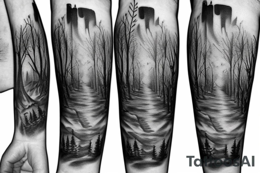 black castle in the forest tattoo idea