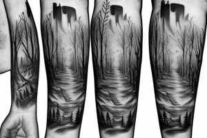 black castle in the forest tattoo idea