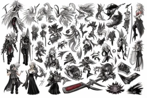 Final fantasy characters, magic, weapons and aeons tattoo idea