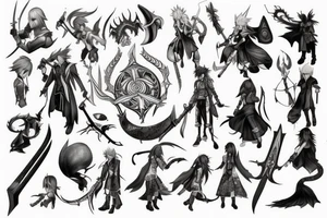 Final fantasy characters, magic, weapons and aeons tattoo idea