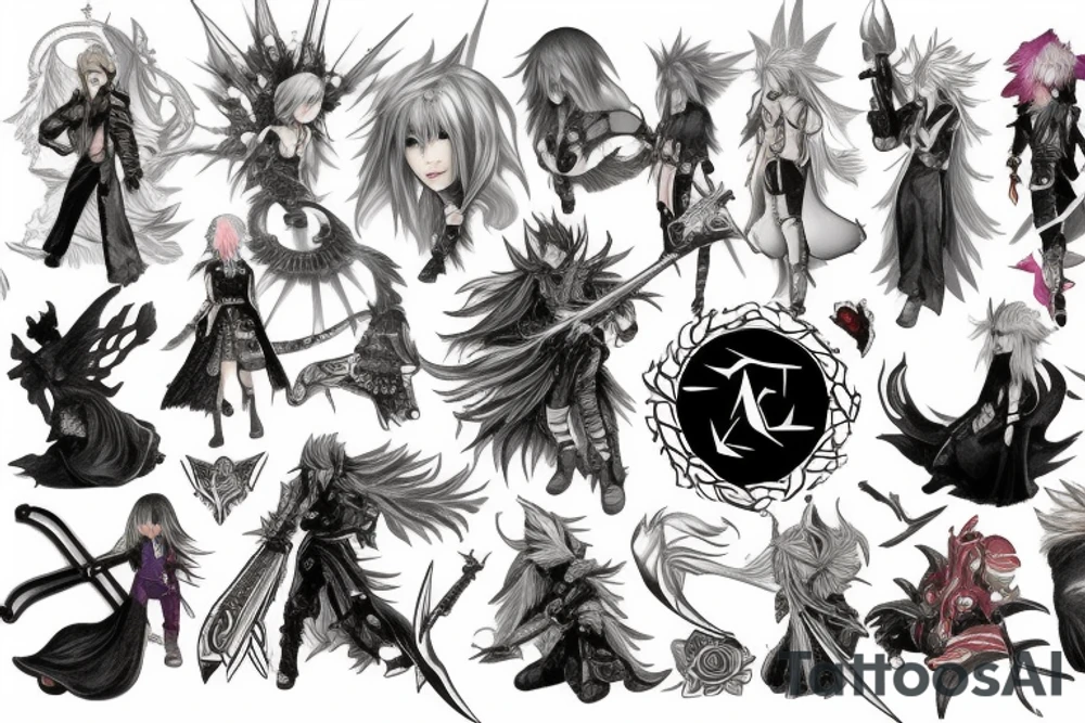 Final fantasy characters, magic, weapons and aeons tattoo idea