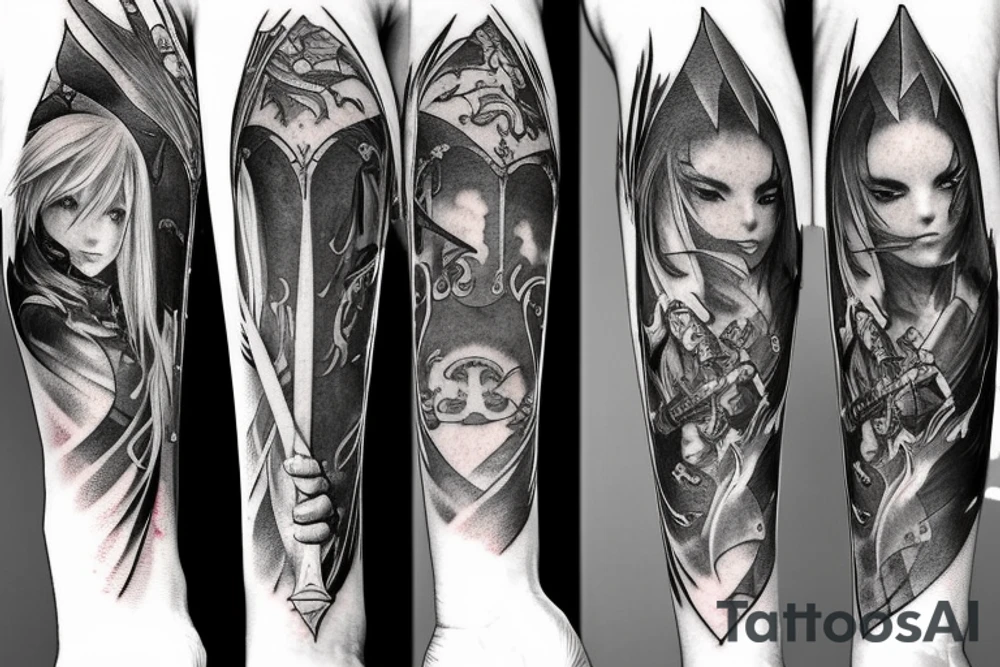 Final fantasy characters, magic, weapons and aeons tattoo idea