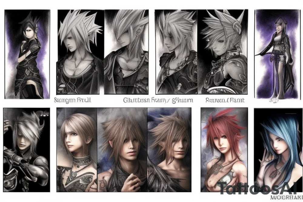 Final fantasy characters, magic, symbols and summons tattoo idea