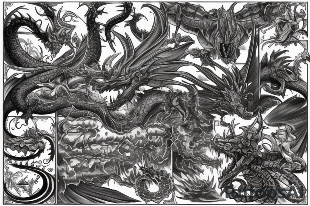 Bahamut and Leviathan fighting tattoo idea