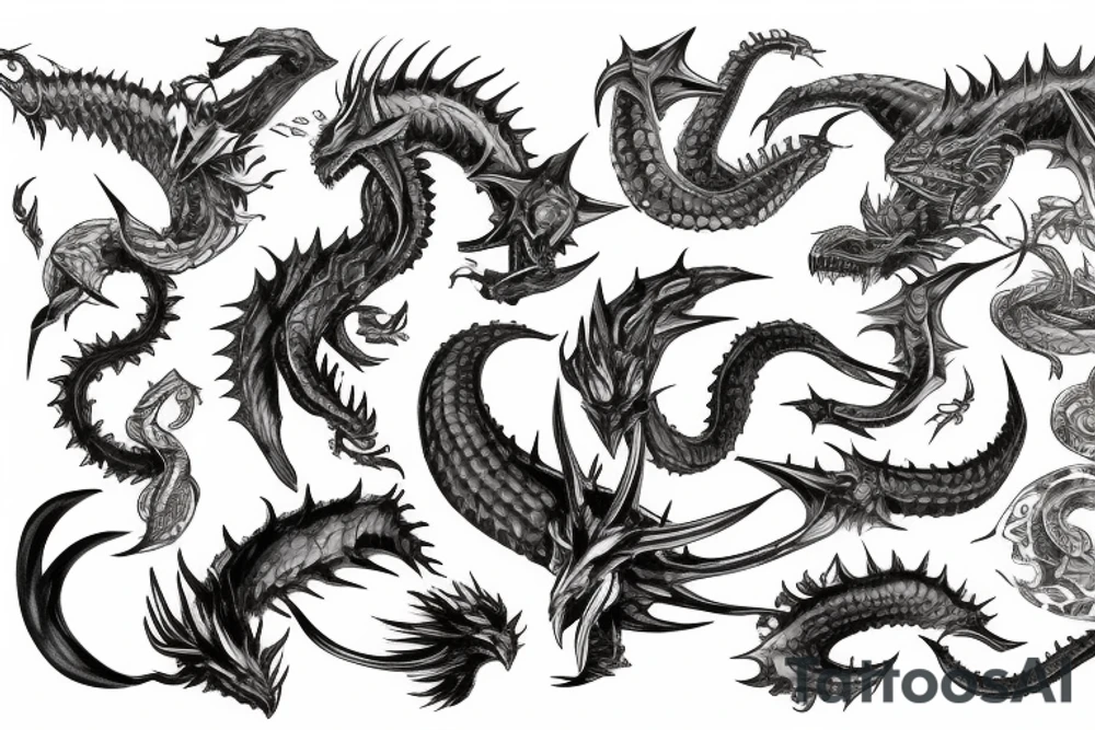 Bahamut and Leviathan fighting tattoo idea