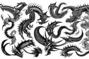 Bahamut and Leviathan fighting tattoo idea