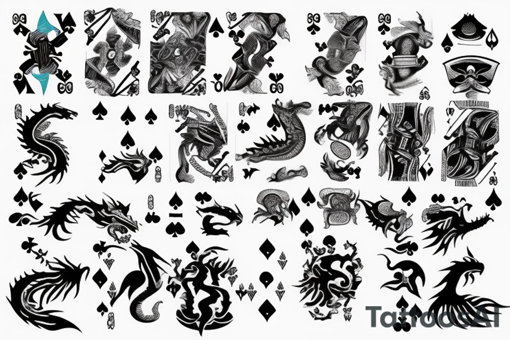 Playing cards with dragons and magical shadow background tattoo idea