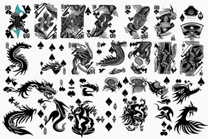 Playing cards with dragons and magical shadow background tattoo idea