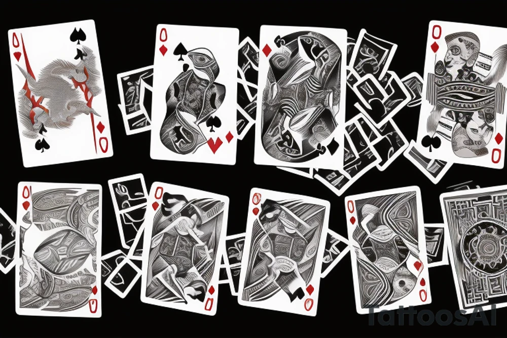 Playing cards with dragons and magical shadow background tattoo idea