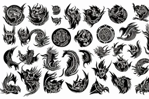 royal straight flush with dragons and magical shadow background tattoo idea