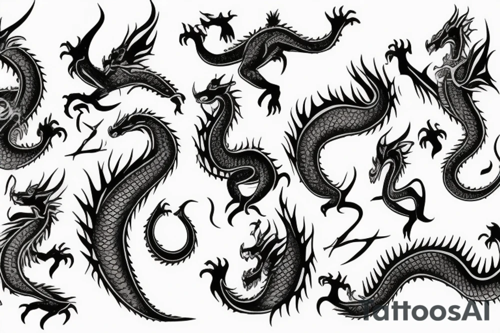 royal straight flush with dragons and magical shadow background tattoo idea