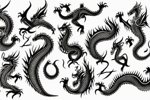 royal straight flush with dragons and magical shadow background tattoo idea