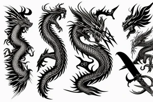 Half dragon half woman with sword tattoo idea