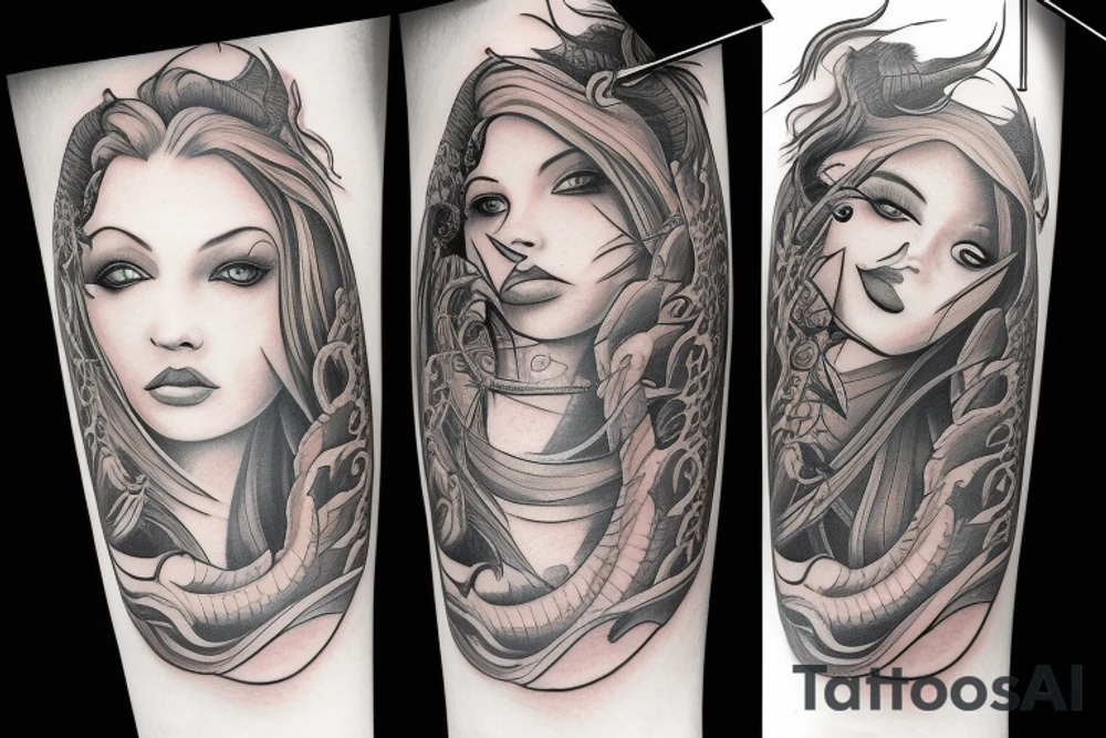 Half dragon half woman tattoo idea
