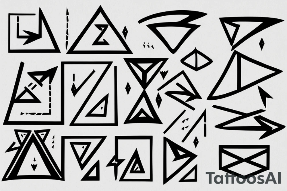 incorporate semicolon in an arrow and the 3 triangles, one solid, one broken and one without a base tattoo idea