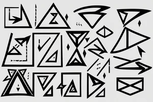 incorporate semicolon in an arrow and the 3 triangles, one solid, one broken and one without a base tattoo idea
