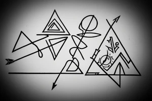 incorporate semicolon in an arrow and the 3 triangles, one solid, one broken and one without a base tattoo idea