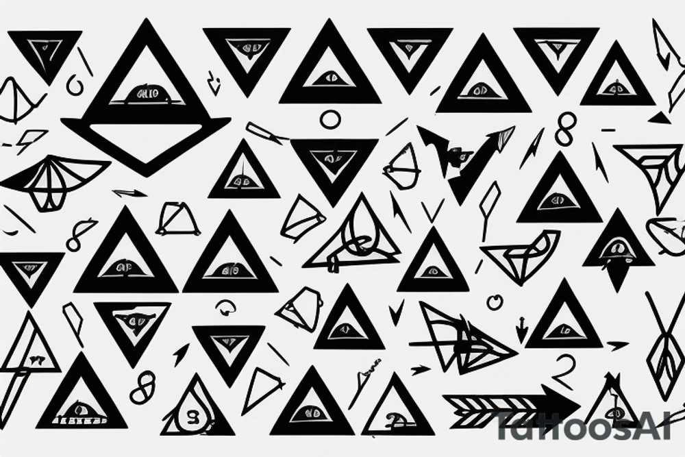 incorporate semicolon in an arrow and the 3 triangles, one solid, one broken and one without a base tattoo idea