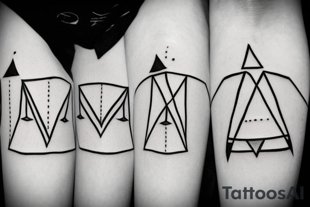 incorporate semicolon in an arrow and the 3 triangles, one solid, one broken and one without a base tattoo idea