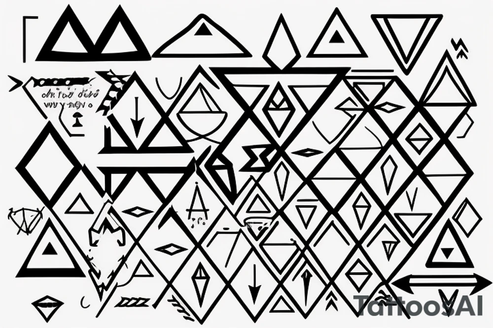 incorporate semicolon in an arrow and the 3 triangles, one solid, one broken and one without a base tattoo idea