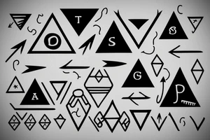 incorporate semicolon in an arrow and the 3 triangles, one solid, one broken and one without a base tattoo idea