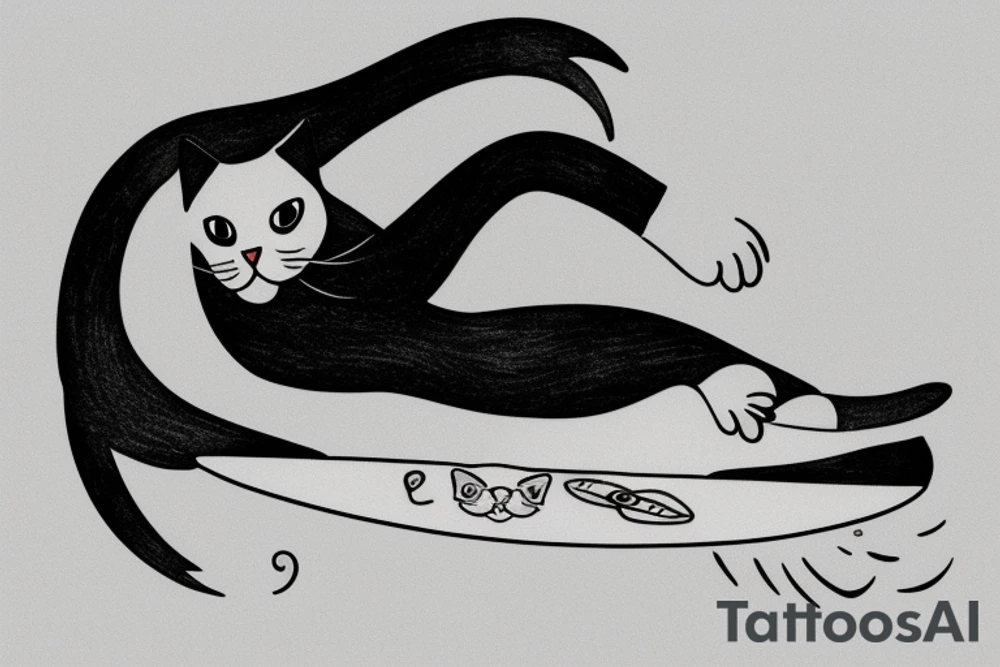 tuxedo cat loafing on a surfboard tattoo idea