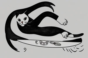 tuxedo cat loafing on a surfboard tattoo idea