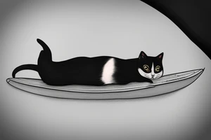 tuxedo cat loafing on a surfboard tattoo idea