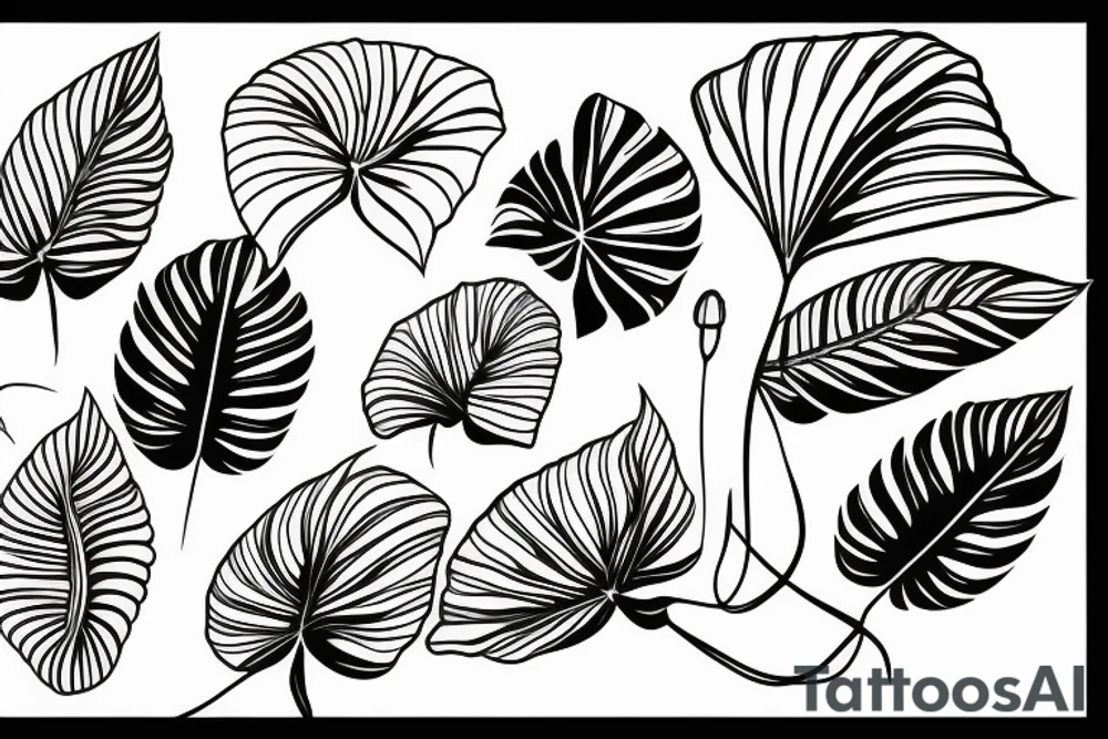 monstera plant black and white linework tattoo idea