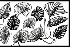 monstera plant black and white linework tattoo idea