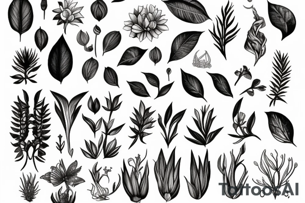 botanical sketchbook of plants with annotations tattoo idea