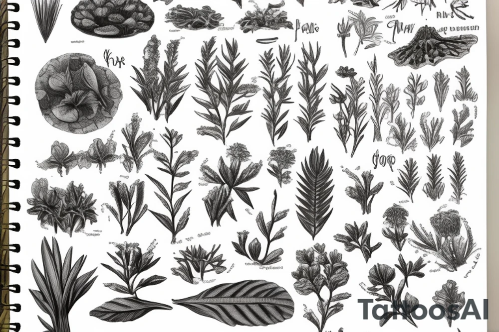 a victorian biology sketchbook with diagrams of plants that are annotated with their names tattoo idea