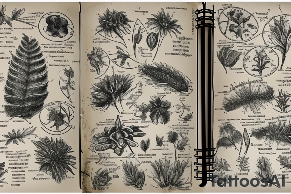 a victorian biology sketchbook with diagrams of plants that are annotated with their names tattoo idea