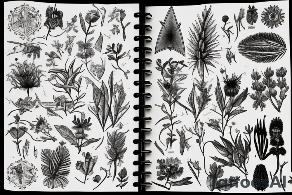 a victorian biology sketchbook with diagrams of plants that are annotated with their names tattoo idea