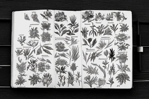 a victorian biology sketchbook with diagrams of plants that are annotated with their names tattoo idea