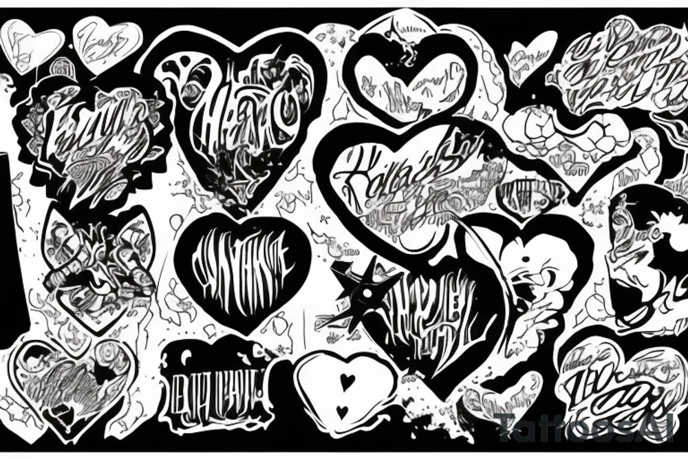 big heart with text "Takashi's Possession" tattoo idea
