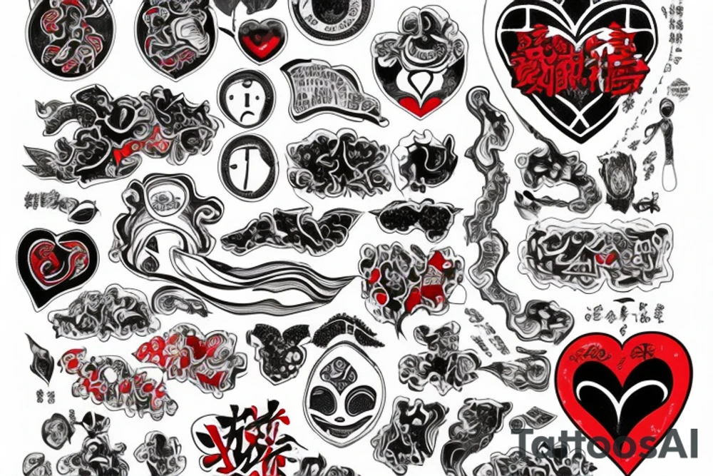 big red heart with text "Takashi's Possession" tattoo idea