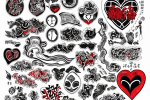big red heart with text "Takashi's Possession" tattoo idea