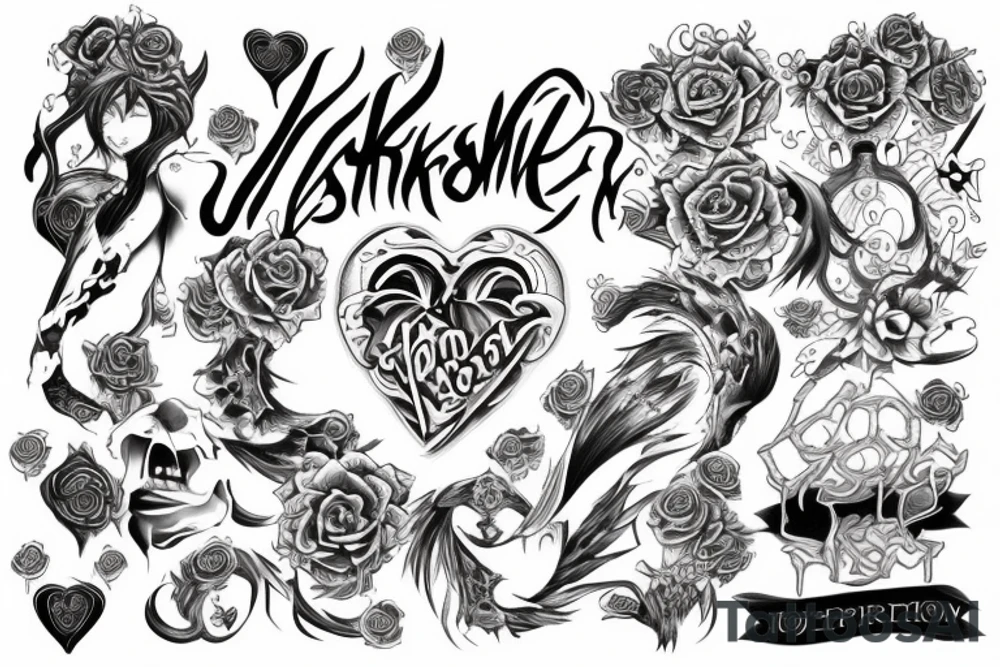 one point tattoo
big red heart with text "Takashi's Possession" tattoo idea