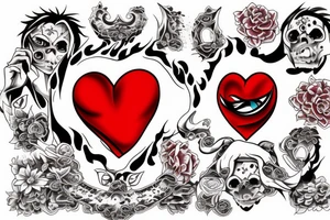 one point tattoo
tammy
big red heart with text which is "Takashi's Possession" tattoo idea