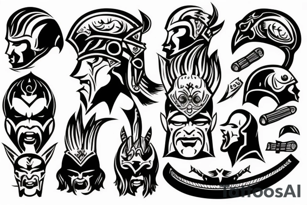 barbarian head with helmet tattoo idea