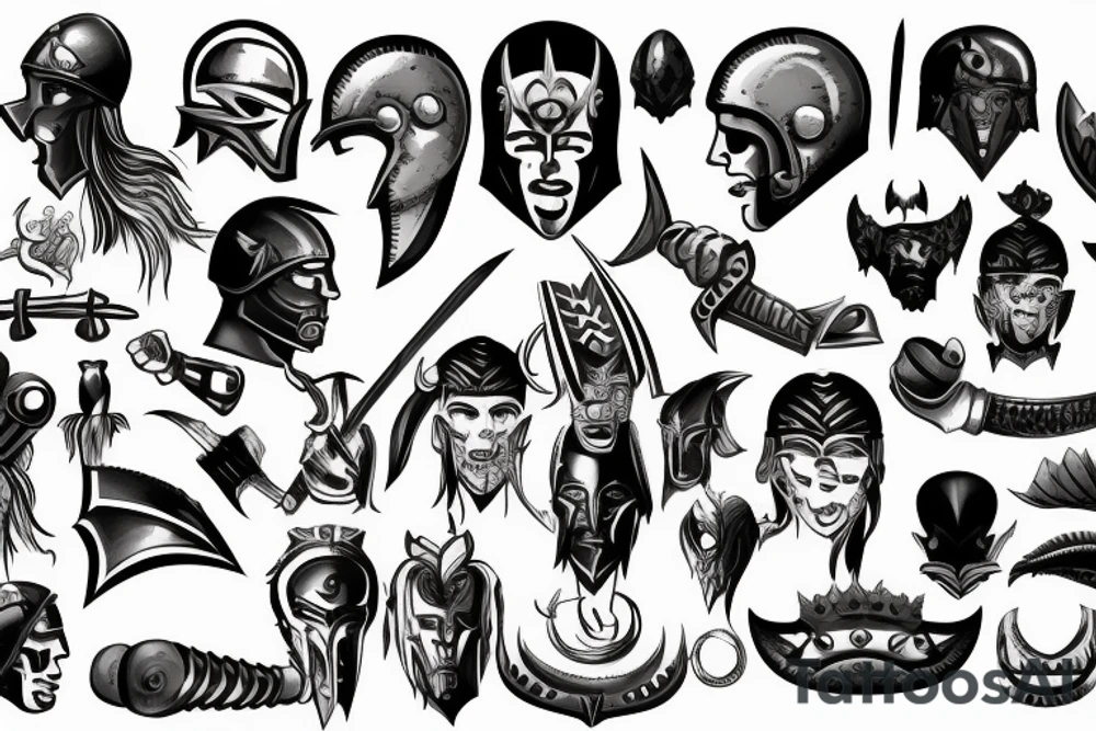 barbarian head with helmet tattoo idea