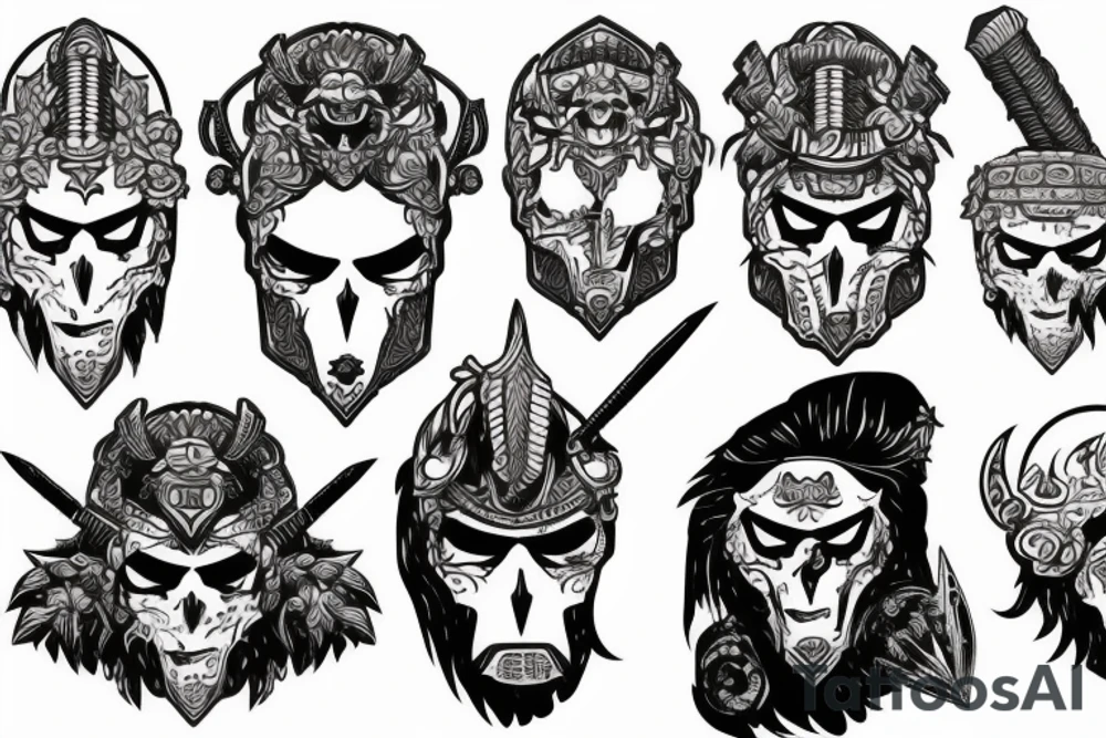 barbarian head with helmet tattoo idea