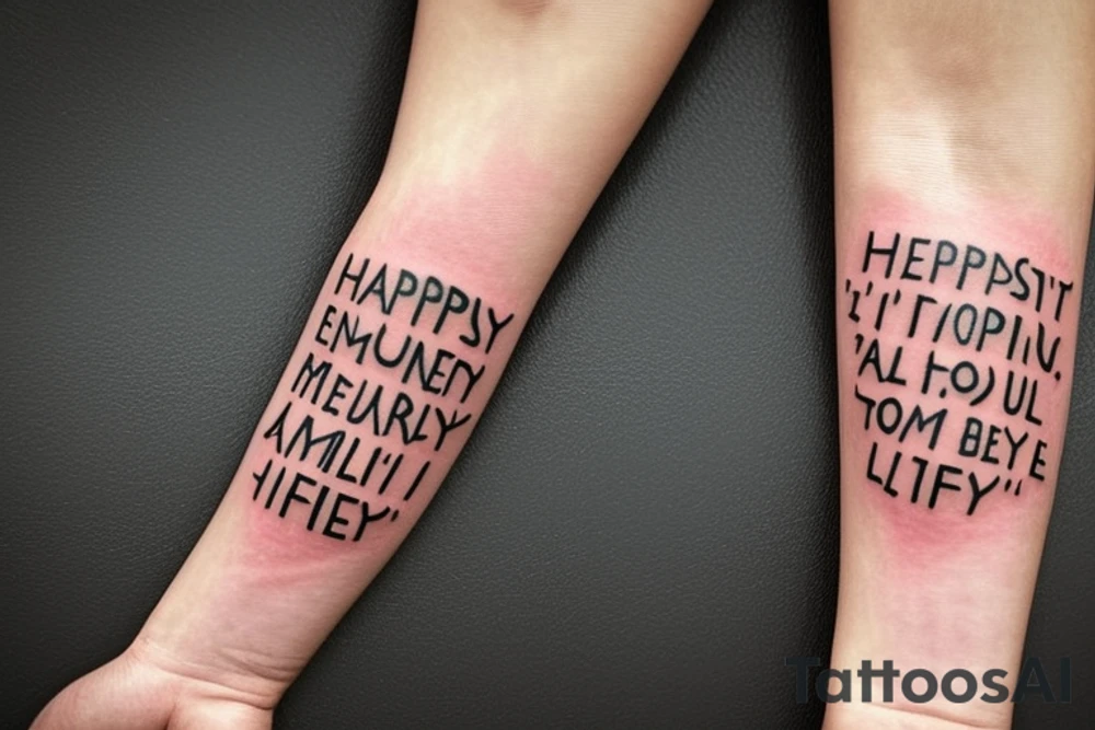 This short, inspirational phrase reminds you to enjoy life to the fullest and to be present in the here and now. It's a reminder that happiness and fulfillment are often found in life's small moments. This text is well-suited for a small tattoo on your arm and can serve as a constant reminder to appreciate life. Of course, it's important to take ample time to reflect on your choice and ensure that this text truly resonates with you. tattoo idea