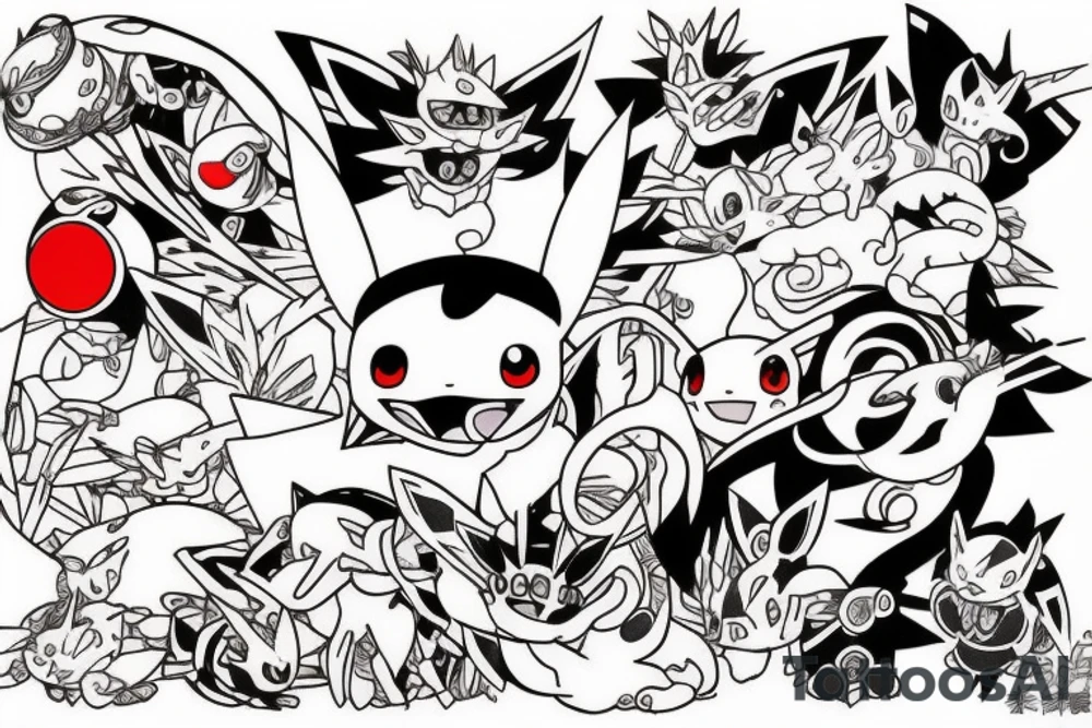 Japanese art mixed with pokemon tattoo idea