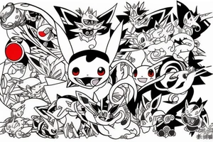 Japanese art mixed with pokemon tattoo idea
