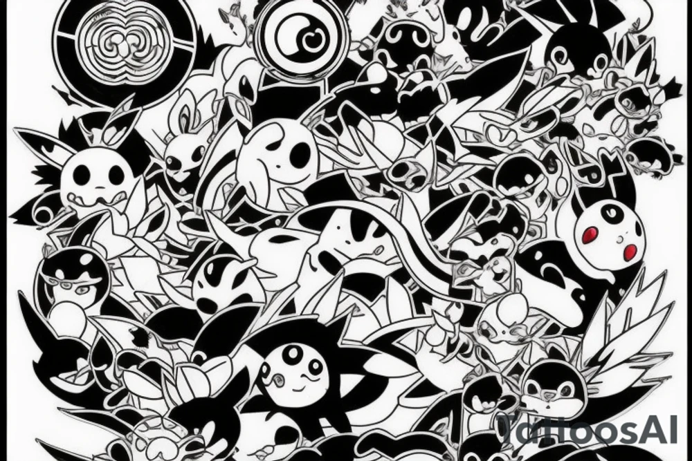 Japanese art mixed with pokemon tattoo idea