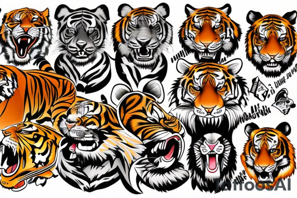 tiger head colorful tattoo idea