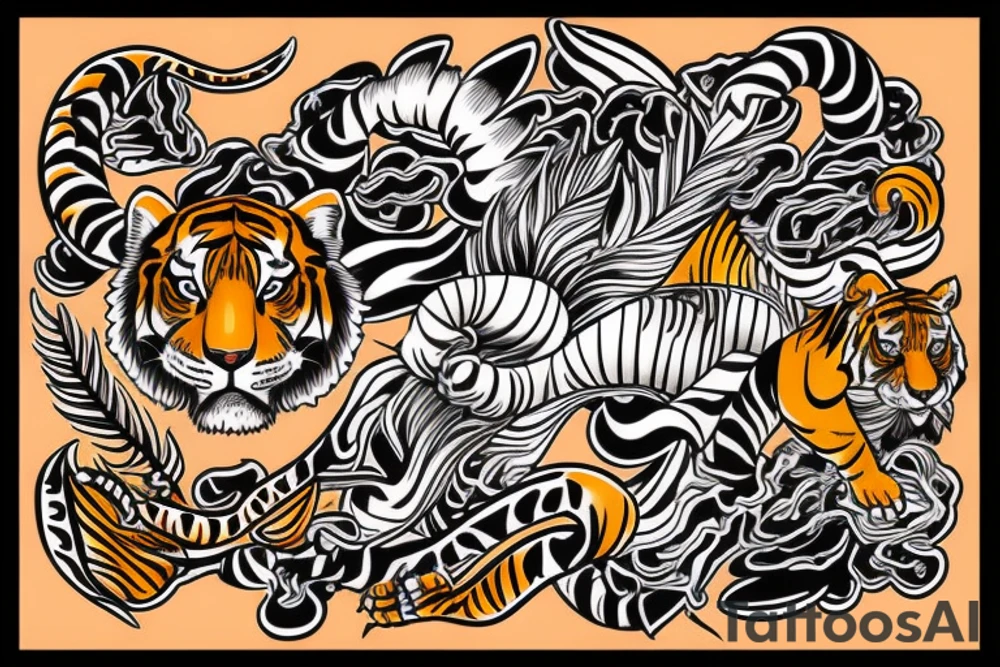 tiger head colorful tattoo idea